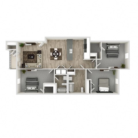 3D floor plan 3 bedroom with 2 baths  129